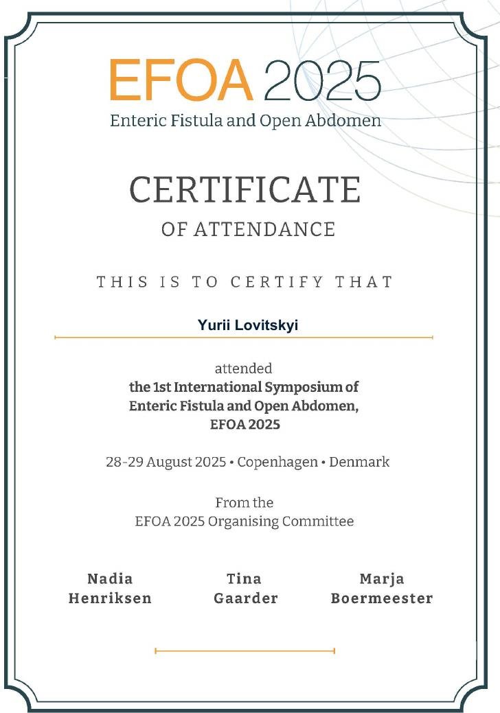 Certificate of Attendance EFOA 2025, Копенгаген